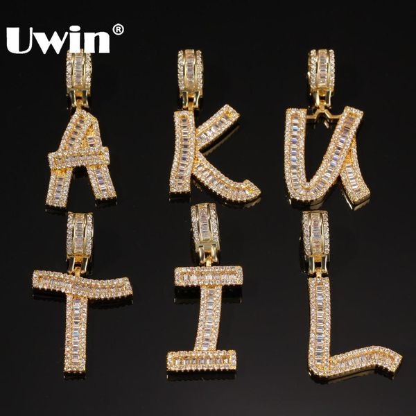 

uwin fashion jewelry gold color baguette letter pendant necklace english initial letters iced out cubic zriconia hiphop jewelry y200810, Silver