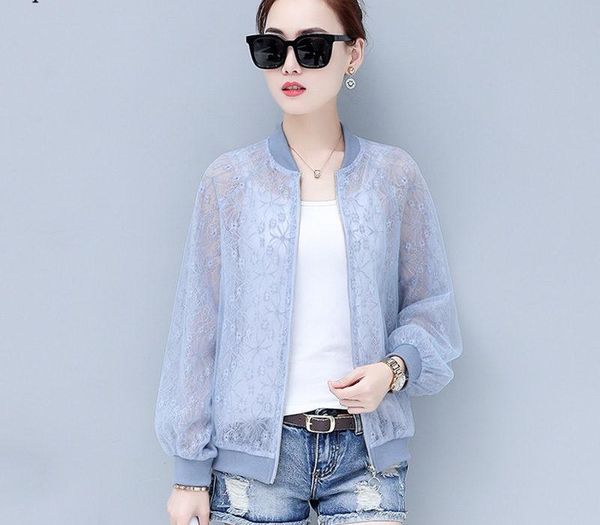 

juaykala summer jacket women thin lace coat lady white blue new spring long sleeve bomber jacket female plus size casual zipper, Black;brown
