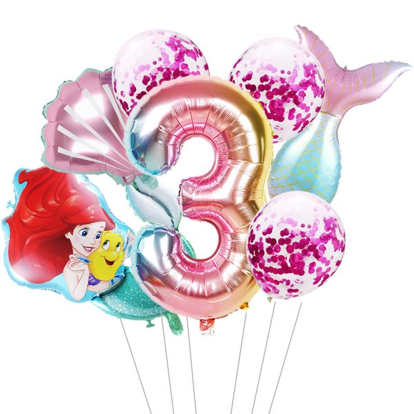 

1 set mermaid ariel cartoon balloons princess foil balloon 32inch number baby girl pink air baloes birthday party decor kids toy