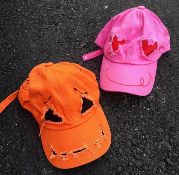 

99% is pink love orange pure cotton hand-painted graffiti ghost face destroying corner baseball cap, Blue;gray