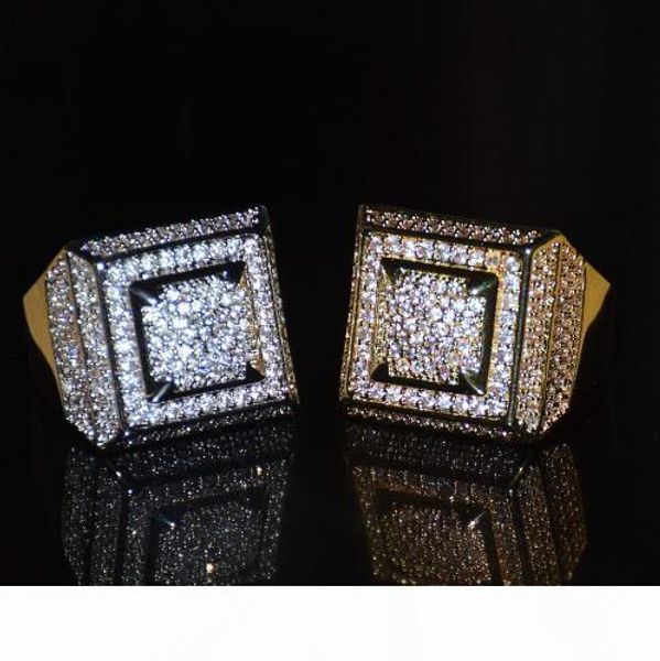 

bling bling cubic zircon ring copper material gold silver color iced out full cz hip hop rings men's fashion jewelry gift
