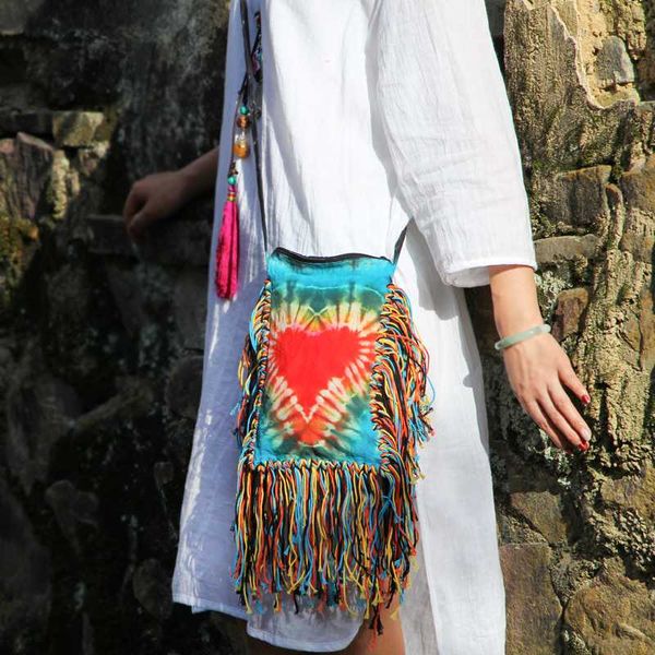 

style bohemia tie dyeing crossbody bags handmade long tassels women bags