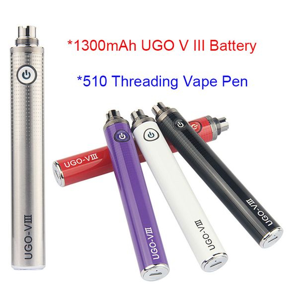 5 Stück 510 Vape Akku UGO V III 1300 mAh eGo V3 Bottom Charge Verdampferstift mit USB-Ladegerät für elektronische Zigarettenkartusche