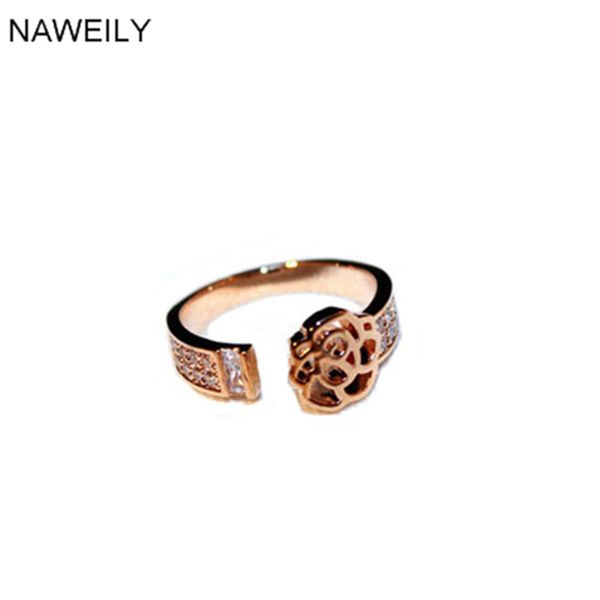 

statement camellia open rings fashion rhinestone ring for women jewelry bijoux gift nwlr98, Golden;silver