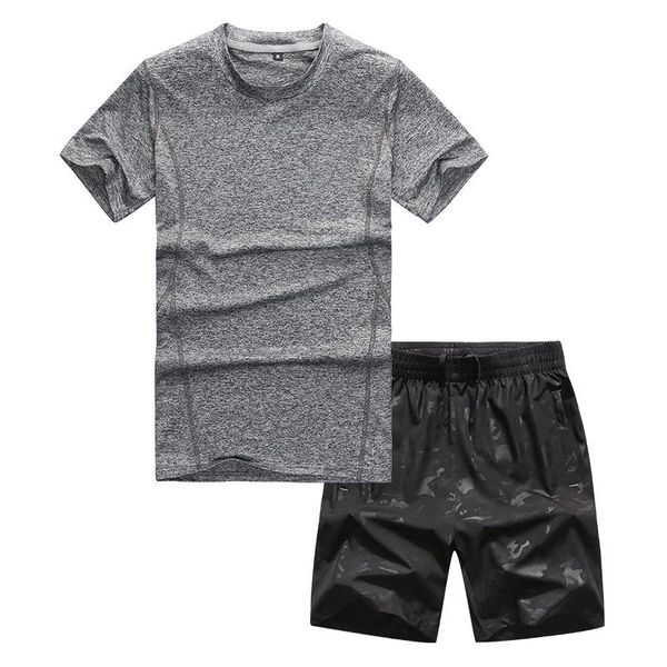

fashion-8xl men's set summer clothes street casual wear 2pc tees w shorts mens summer clothing casual plus size solid color, Gray