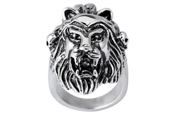 

european and american wholesale jewelry wholesale fashion trend titanium steel jewelry accessories alternative lion head animal ring explosi, Golden;silver