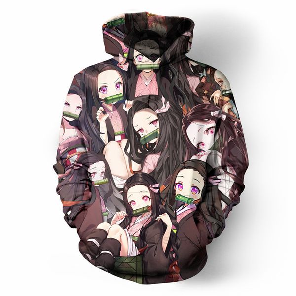 

soshirl harajuku hoodies hipster anime kamado nezuko hoody long sleeve winter sweatshirt kawaii cool pullovers, Black