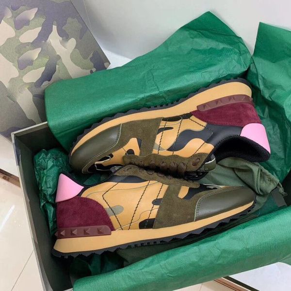 

with box]mens designer shoes luxe suede lace rockrunner camouflage sneakers leather flats casual shoes mens mens women flats luxe trainers, Black