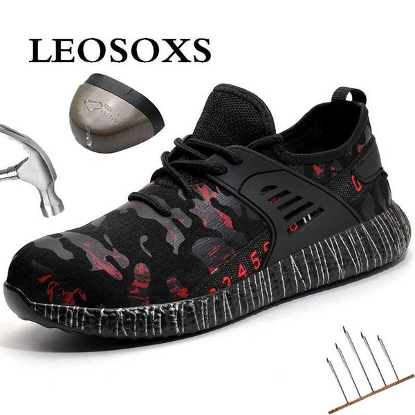 

leosoxs lightweight steel toe safety working shoes steel toe cap men indestructible immortal ryder shoes breathable sneakers, Black