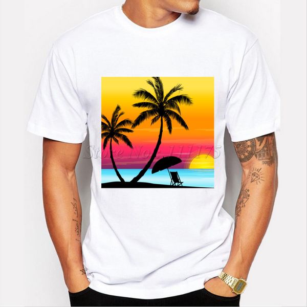 

2019 new fashion men's beautiful sunset beach printed t shirt hipster cool short sleeve tees