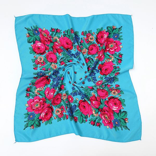 

women square national 70*70cm russian retro floral print head scarves bandana foulard femme muslim headwraps hijab scarf 57qy, Blue;gray