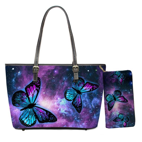 

starry night butterflies pu handbags fashion women large capacity travel shoulder bags office ladies leisure totes