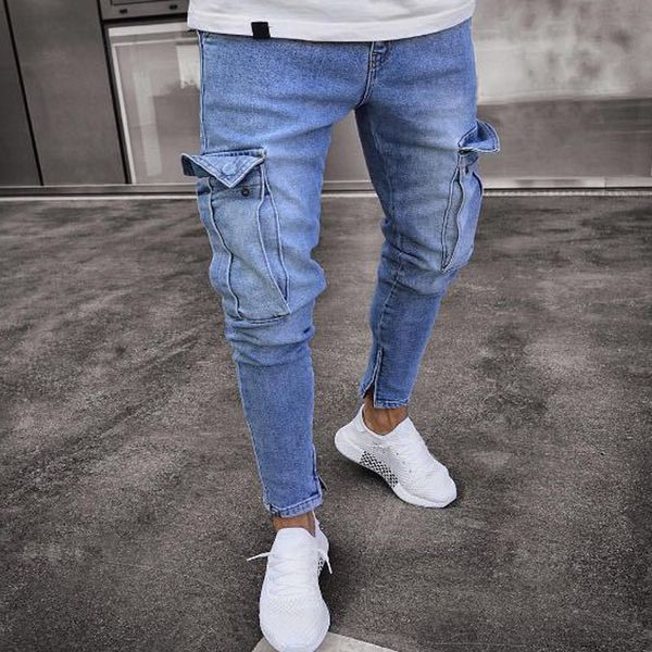 

slim trousers sknny jeans men denim pants homme ripped jeans vintage pencil pants for men clothing casual trousers men's, Blue