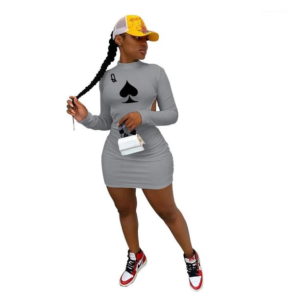 

color fashion vestidos bodycon dress womens clothing designer luxury womens dress long sleeve playing cards print backless solid, Black;gray