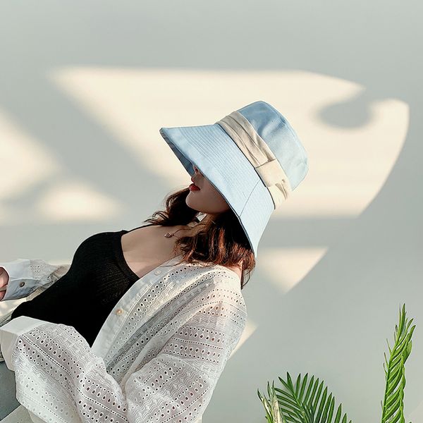 

sun hat anti-uv summer hat for women vacation wide brim beach foldable bucket large brim cap, Blue;gray