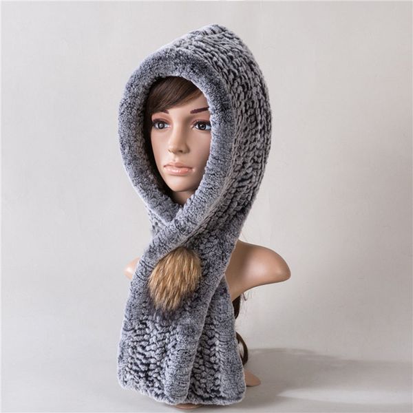 

beanie/skull caps knitted real rex fur scarf with cap women winter warm fashion knit hat russia hats ladies, Blue;gray