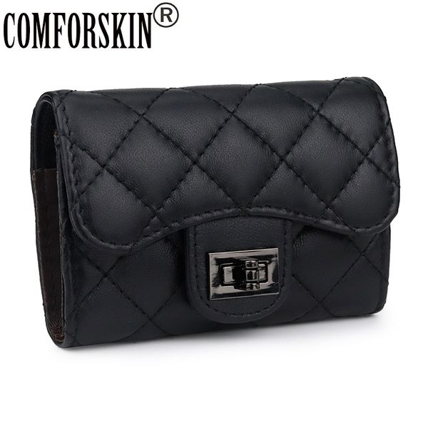 

comforskin luxurious sheep skin women business card holder new arrivals guaranteed genuine leather card wallet cases, Brown;gray