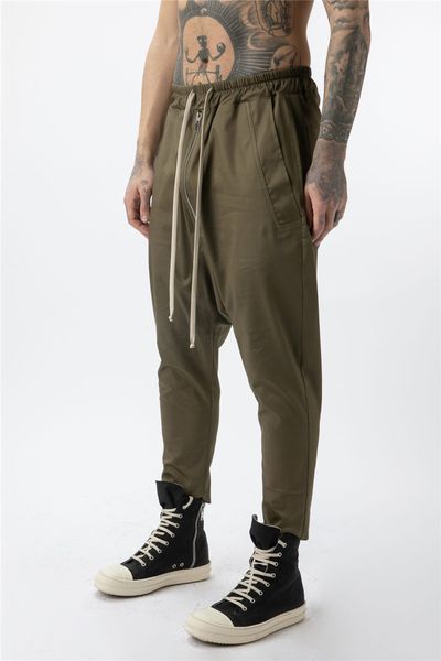 

mens pants fashion natural color loose cross pants casual elastic waist capris pants men s clothing, Black