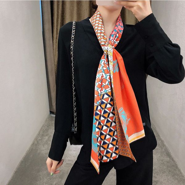 

h style double silk scarf for women women handbag long scarf shawl fashion casual girls head scarf 135cm, Blue;gray