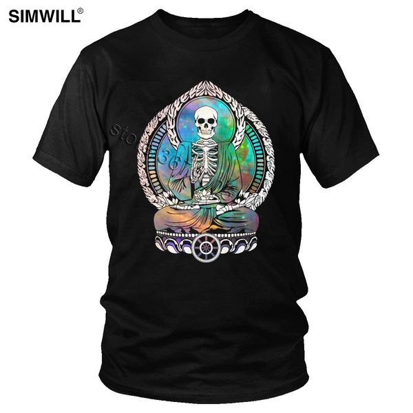 

awesome cosmic buddha skeleton tees mens casual cotton t shirt round collar short sleeves buddhist buddhism skull t-shirt