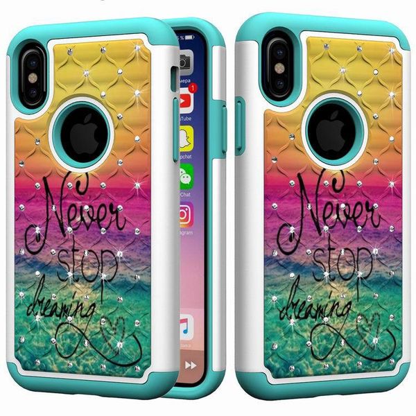 

for iphone x xs max xr 6 7 8 plus s9 fashion sparkling diamond letters words printed tpu pc hybrid cover case