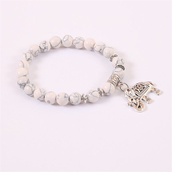 

spot elephant white pine stone natural stone beaded bracelet for women men's christmas gift of post, Black
