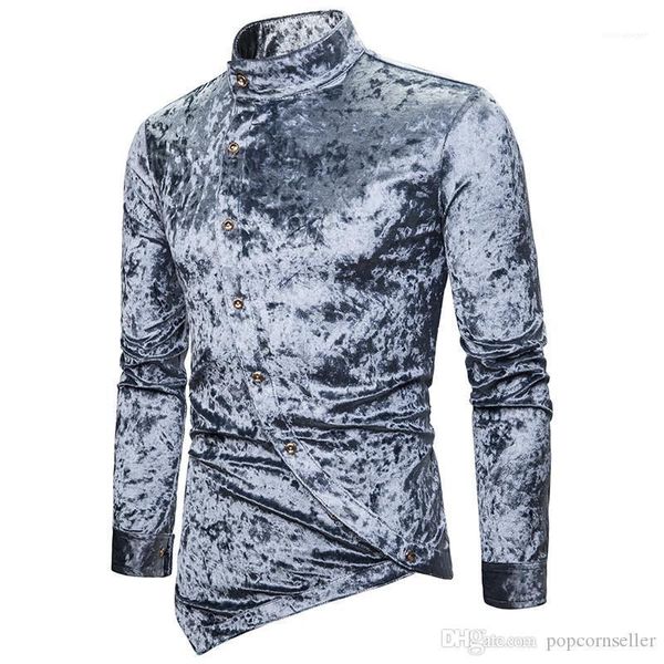 

velvet irregular shirts multi color henry collar high grade long sleeve mens apparel mens designer personality inclined button diamond, White;black