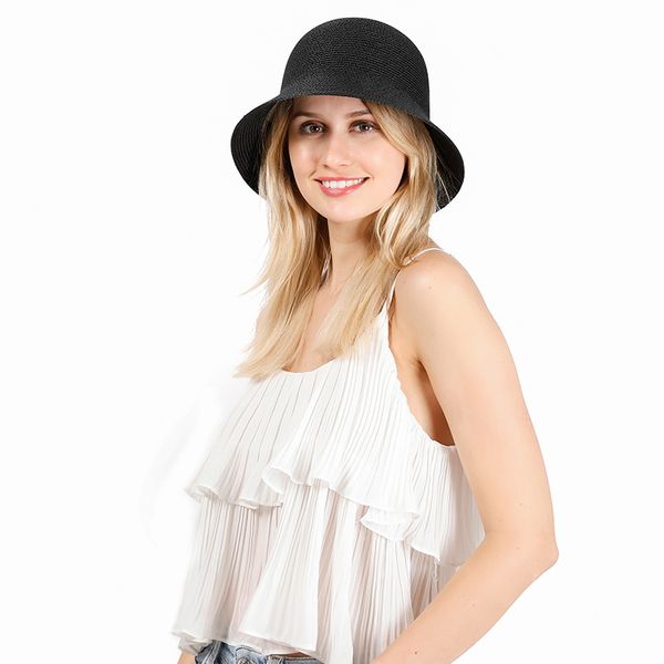 

women summer sun hat 2020 vacation cloche straw hat elegant vintage solid floppy panama boho beach holiday travel bucket cap, Blue;gray