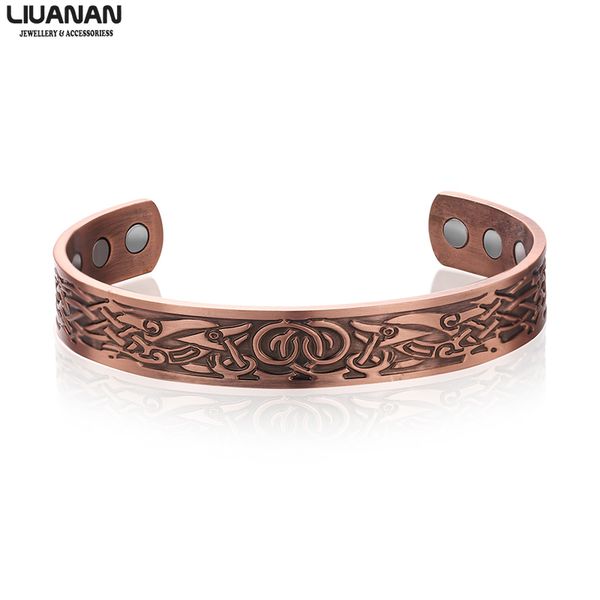 

pure copper bracelet men health magnetic therapy adjustable femme vintage viking wide bracelets bangles for women, Black