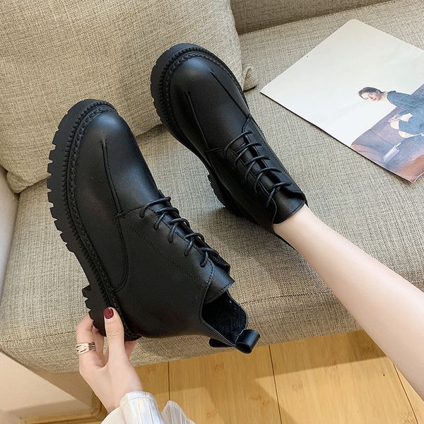 

martin boots british-style winter plus velvet new style heel short british style students short boots lady shoes -40, Black