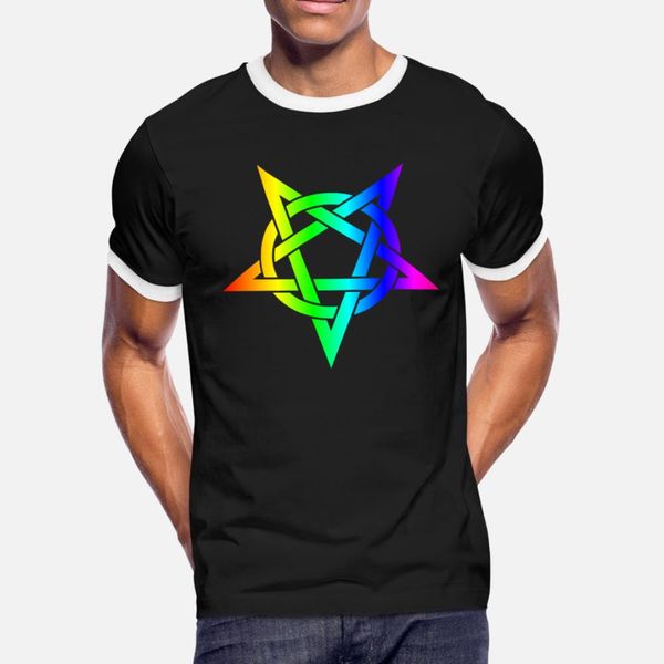 

rainbow pentagram 2 t shirt men printing cotton euro size s-3xl costume graphic breathable spring autumn standard shirt