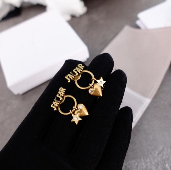 

2020 new retro letters brass love earrings female jewelry earrings fashion ladies accessories earrings luxury stamp gift, White