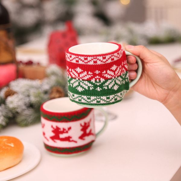 

christmas knitted woolen cup set christmas jacquard knitting knit cup sets household kitchen supplies cute christmas decorations vt1718