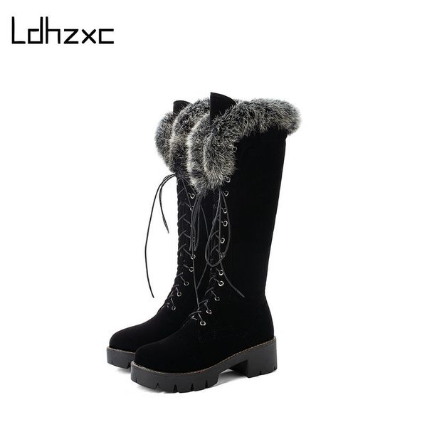 

boots ldhzxc pu leather knee high women autumn winter med heel ladies cross strap shoes woman black round toe