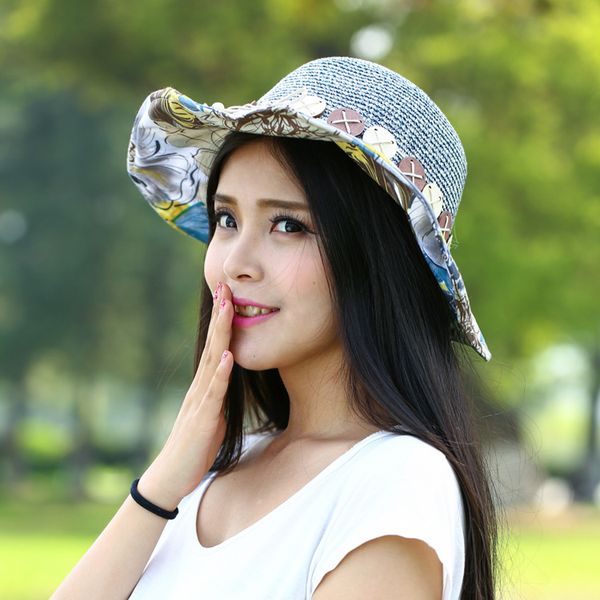 

summer lady's sunshade cap beach cap folding sun, Blue;gray