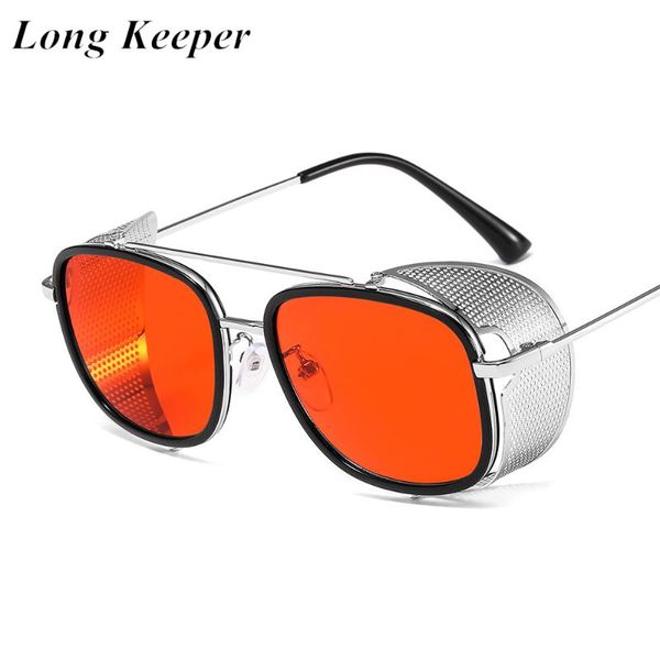 

retro metal steampunk sunglasses men women brand designer fashion square punk glasses male side shields shades, White;black