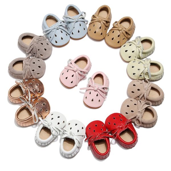

toddler infant shoes genuine lether cow suede shoes kids tassel bow knotted cutout non-slip casual handmade, Black;red