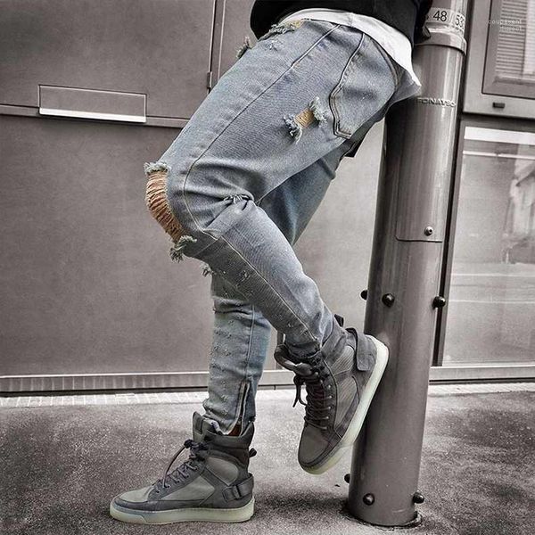 

pencil pants hombes pantalones ripped denim blue designer jeans mens clothing draped slim fit holes zipper