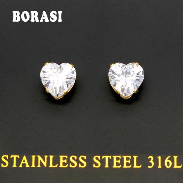 

crystal heart earrings elegant and charming cubic zirconia heart stud earrings for women girls piercing jewelry, Golden;silver