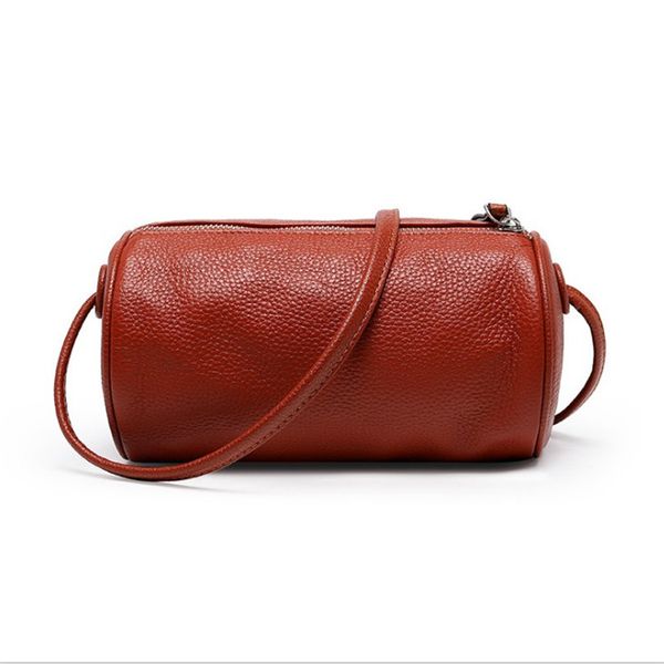 

2020 new handbags cowhide elegant thin shoulder strap solid color fashion messenger cylinder bag ing