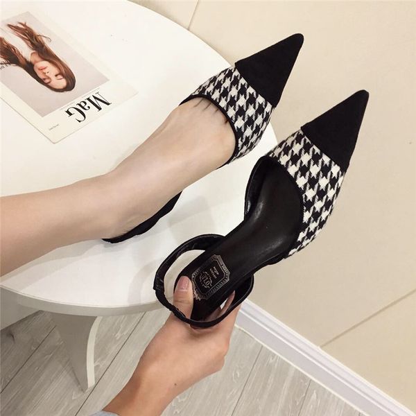 

pretty2020 sharp comfortable women's shoes elastic spelling fine color with sandals, Black