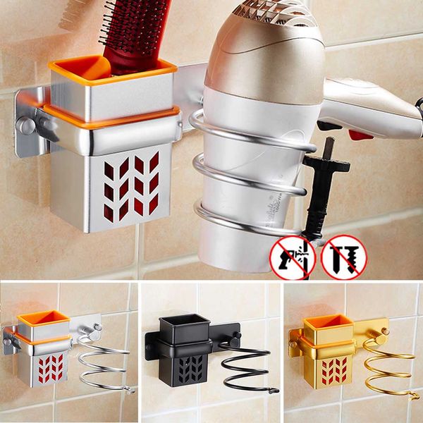 

2 in 1 wall mount rack hair dryer holder accessories space aluminum with cup