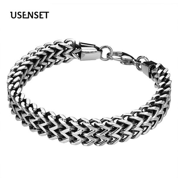 

usenset 16mm big men link chain stainless steel mesh bracelet for men hip hop punk jewelry gifts, Black