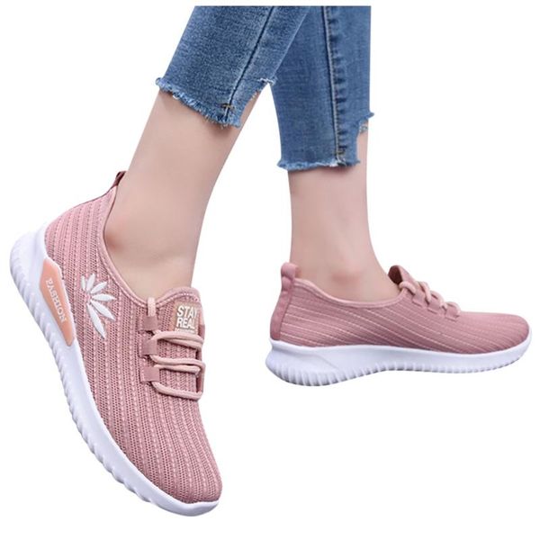 

38# women sport shoe sneakers running gym flats shoes leisure women's outdoor mesh lace up sports shoes breathable sneaker, Black