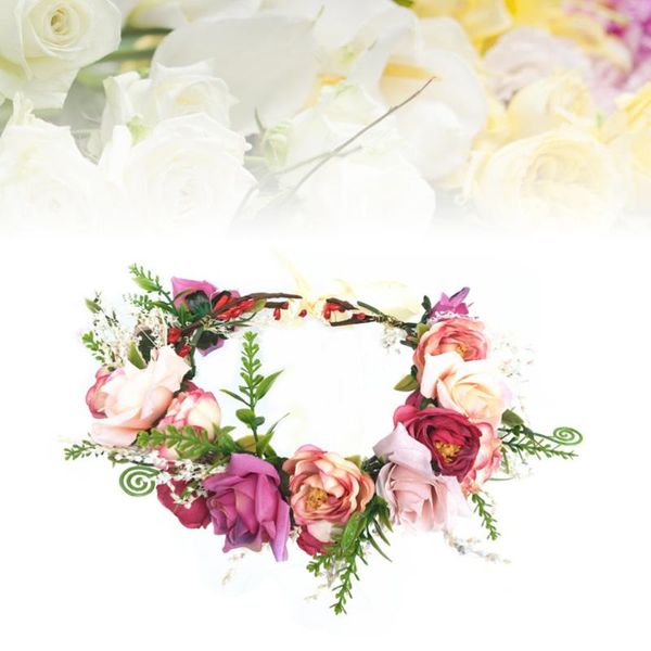 

1pc simulation rose wedding wreath bride bridesmaid flower headwear hair garland for wedding hair decor (rosy