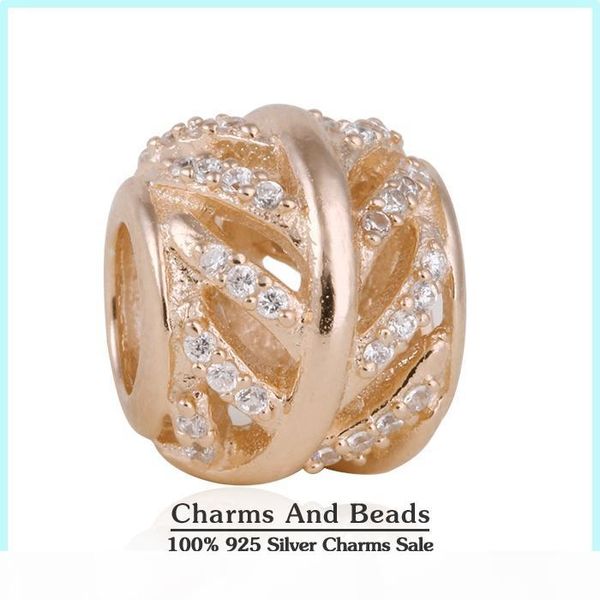 

100% 925 sterling silver & rose gold plated pave feather bead with clear cz bead fits european designer chamilia jewelry charm bracelets, Black