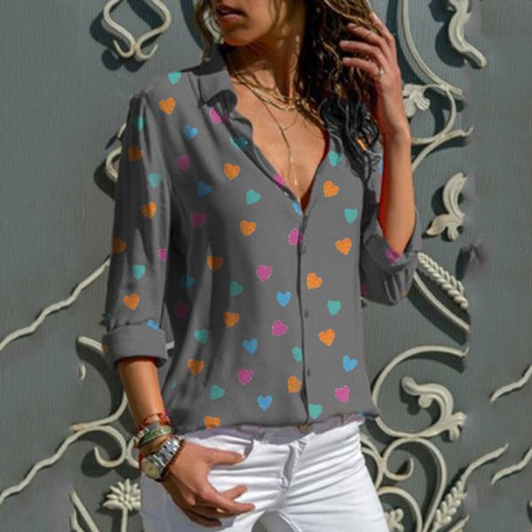 

women blouse love shape print spring/autumn fashion 5 colours long sleeve casual office shirt blusas camisa, White