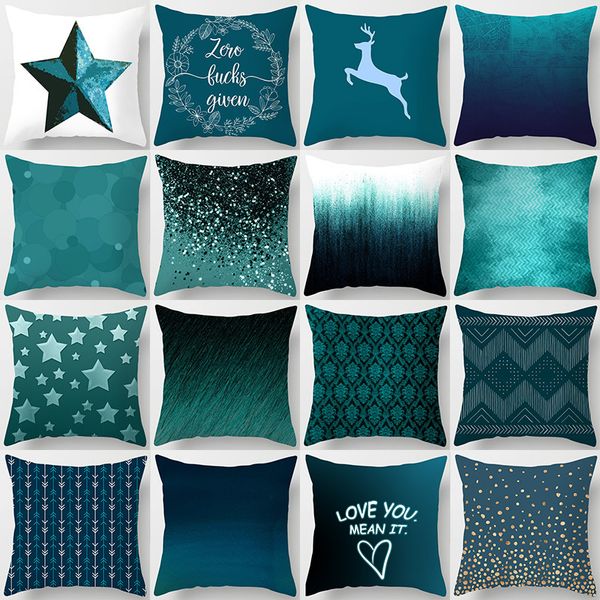 

trend color teal blue cushion cover 45*45cm polyester geometric pillow cover decorative pillows home decoration throw pillowcase