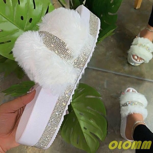 

2020 summer new flat sponge cake soft bottom slipper female crystal furry single-strap slipper, Black