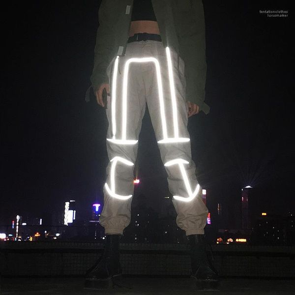 

pencil pants skateboard casual jogger pants 3m reflective pants for women spring autumn hiphop ins, Black;white